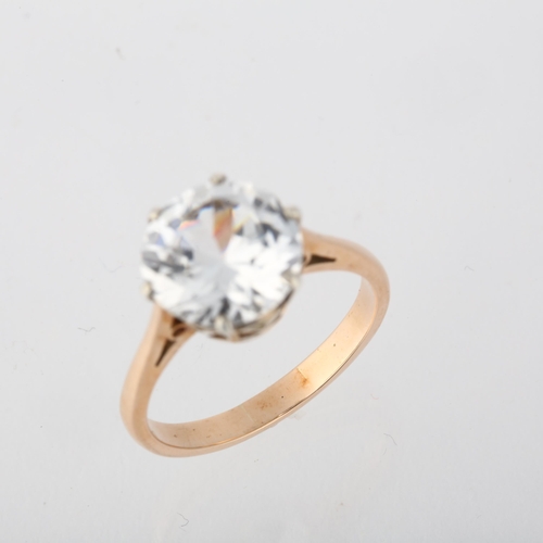 1205 - A rose gold solitaire white topaz ring, topaz measures 10.18 x 6.30mm, size M, 3.4g