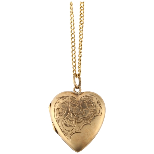 1213 - A mid-20th century 9ct rose gold heart locket pendant necklace, Birmingham 1959, on Continental 18ct... 