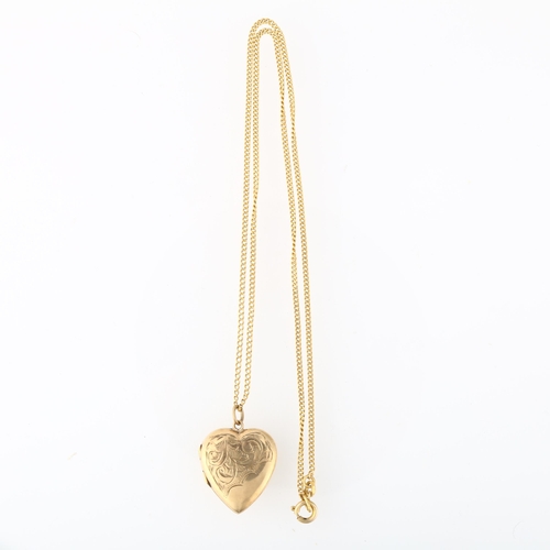 1213 - A mid-20th century 9ct rose gold heart locket pendant necklace, Birmingham 1959, on Continental 18ct... 