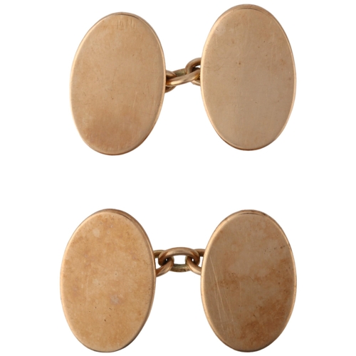 1214 - A pair of early 20th century 9ct rose gold oval cufflinks, maker AC Co, Birmingham 1905, 18.2mm, 9.8... 