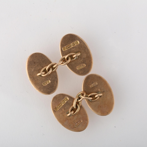 1214 - A pair of early 20th century 9ct rose gold oval cufflinks, maker AC Co, Birmingham 1905, 18.2mm, 9.8... 