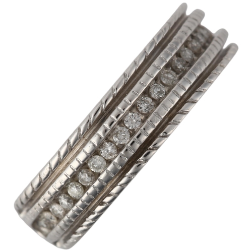 1221 - A modern 18ct white gold diamond three quarter eternity band ring, set with modern round brilliant-c... 