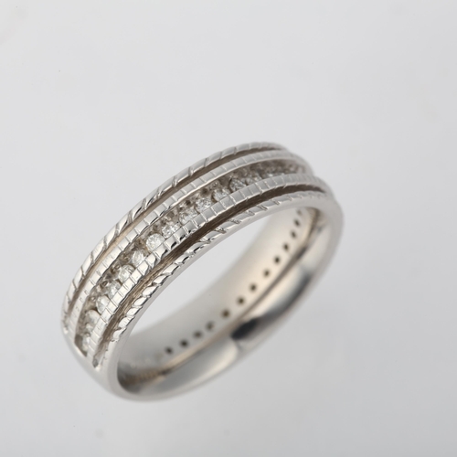 1221 - A modern 18ct white gold diamond three quarter eternity band ring, set with modern round brilliant-c... 