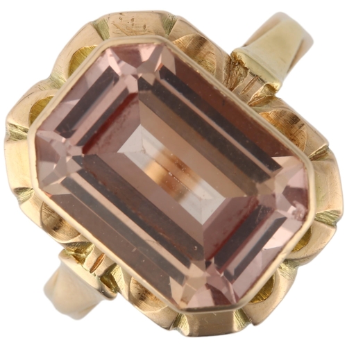 1226 - A Polish 14ct gold golden topaz dress ring, rub-over set with 7.7ct octagonal step-cut topaz, weight... 