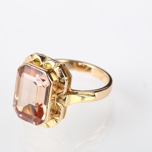 1226 - A Polish 14ct gold golden topaz dress ring, rub-over set with 7.7ct octagonal step-cut topaz, weight... 