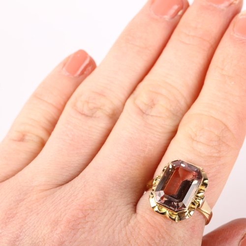 1226 - A Polish 14ct gold golden topaz dress ring, rub-over set with 7.7ct octagonal step-cut topaz, weight... 