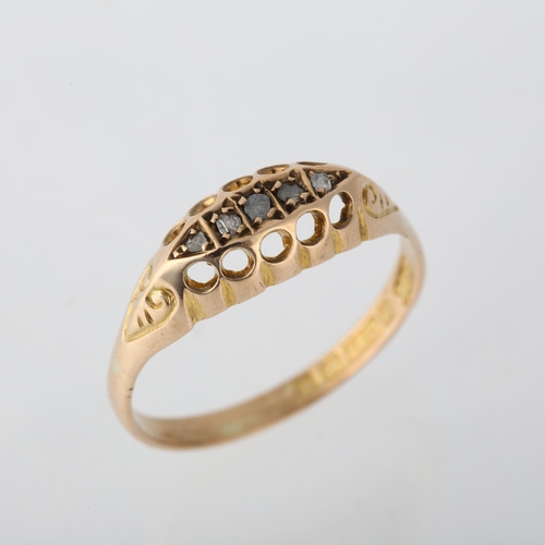 1229 - An early 20th century 9ct gold five stone diamond half hoop ring, maker JM, Birmingham 1906, setting... 