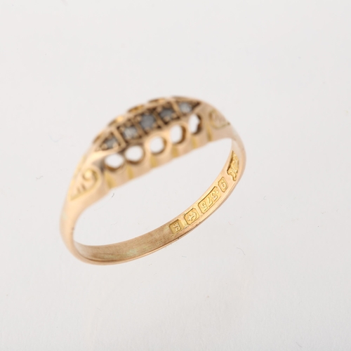 1229 - An early 20th century 9ct gold five stone diamond half hoop ring, maker JM, Birmingham 1906, setting... 