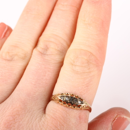 1229 - An early 20th century 9ct gold five stone diamond half hoop ring, maker JM, Birmingham 1906, setting... 