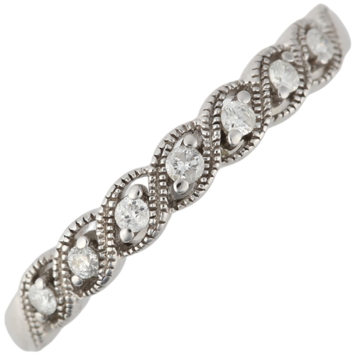 1235 - A modern 9ct white gold diamond half eternity ring, set with modern round brilliant-cut diamonds, se... 