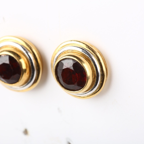 1240 - A pair of 18ct gold garnet earrings, stud fittings, 13.4mm, 7.6g