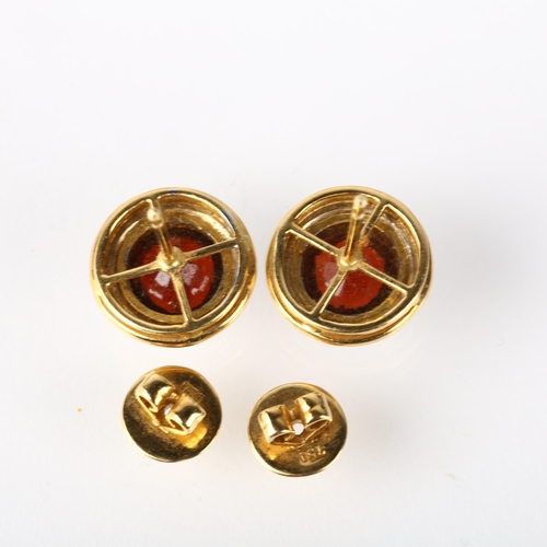 1240 - A pair of 18ct gold garnet earrings, stud fittings, 13.4mm, 7.6g