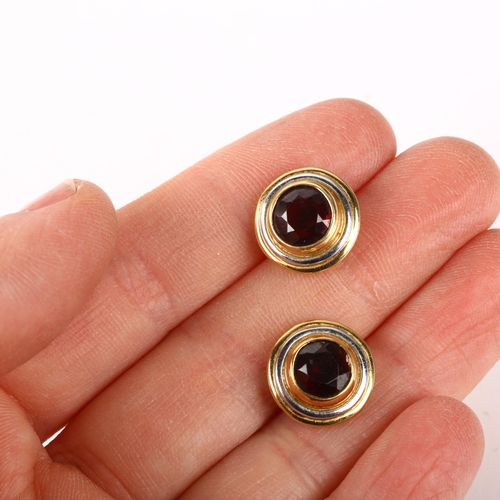 1240 - A pair of 18ct gold garnet earrings, stud fittings, 13.4mm, 7.6g