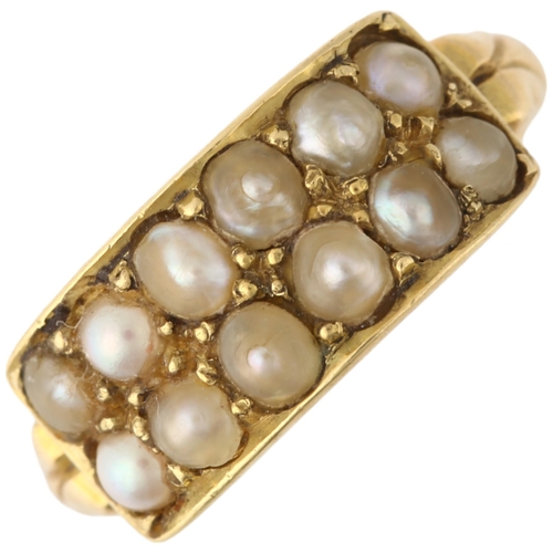 1247 - An Antique 18ct gold double-row split pearl panel ring, 19th century, setting height 7.5mm, size L, ... 