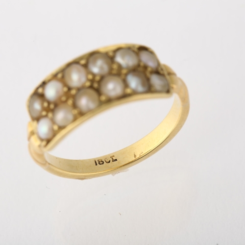 1247 - An Antique 18ct gold double-row split pearl panel ring, 19th century, setting height 7.5mm, size L, ... 