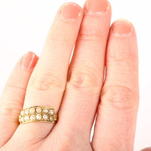 1247 - An Antique 18ct gold double-row split pearl panel ring, 19th century, setting height 7.5mm, size L, ... 