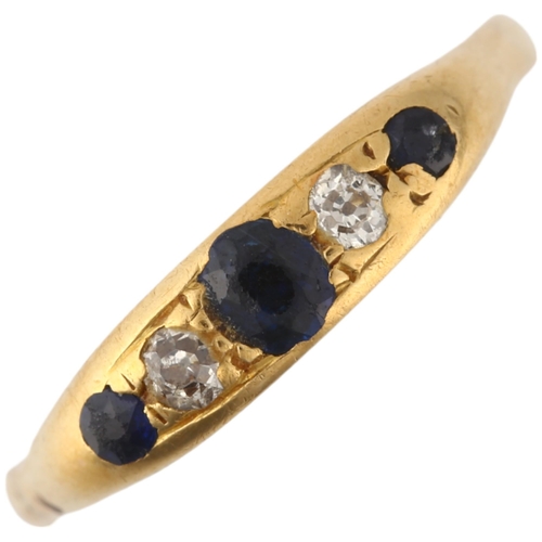 1252 - An 18ct gold graduated five stone sapphire and diamond half hoop ring, early 20th century, setting h... 