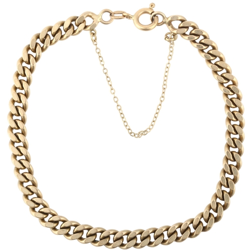 1254 - A late 20th century solid 9ct gold flat curb link chain bracelet, import London 1981, 20cm, 16.9g