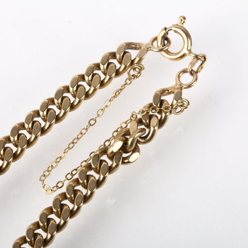 1254 - A late 20th century solid 9ct gold flat curb link chain bracelet, import London 1981, 20cm, 16.9g