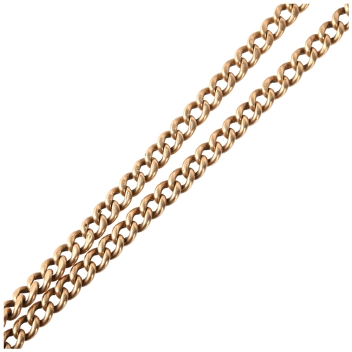 1256 - An early 20th century 9ct rose gold solid curb link double Albert chain necklace, Birmingham 1915, w... 