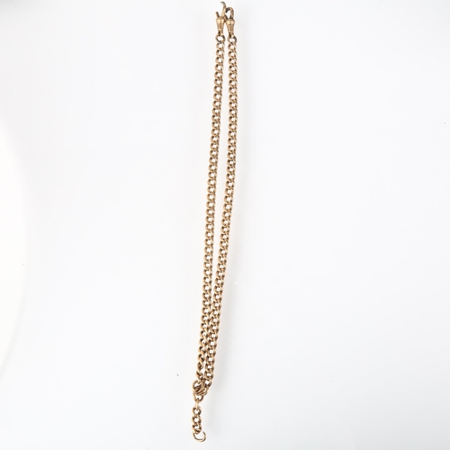 1256 - An early 20th century 9ct rose gold solid curb link double Albert chain necklace, Birmingham 1915, w... 