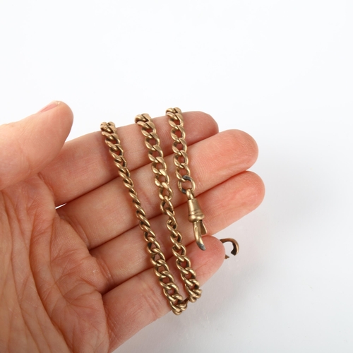 1256 - An early 20th century 9ct rose gold solid curb link double Albert chain necklace, Birmingham 1915, w... 