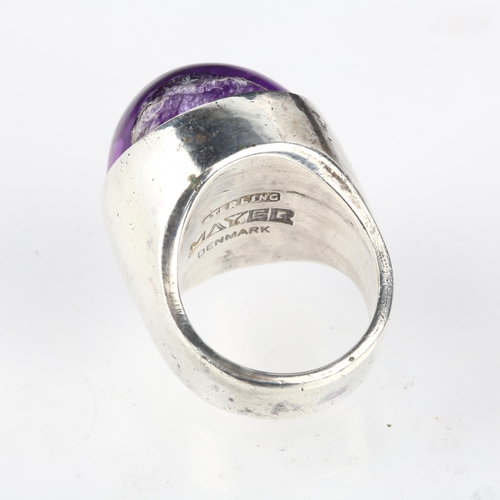 1344 - LISE MAYER GULD & SOLV - a large Danish modernist sterling silver and amethyst dress ring, setting h... 