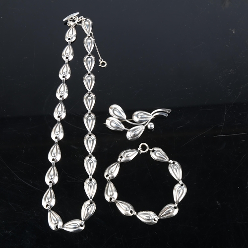 1362 - HERMANN SIERSBOL - a Danish modernist sterling silver teardrop demi-parure, comprising necklace (41c... 