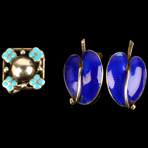 1364 - Various silver and enamel jewellery, comprising pair of Danish sterling silver leaf clip-on earrings... 