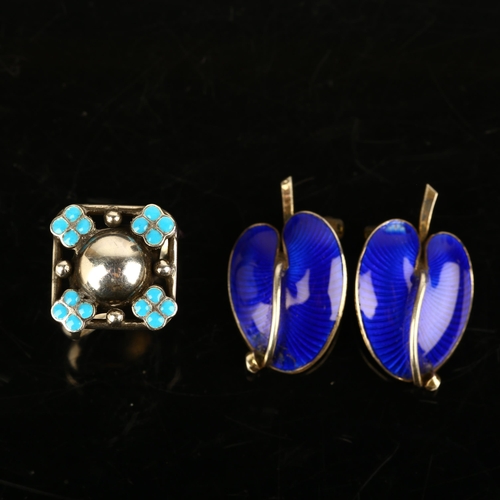 1364 - Various silver and enamel jewellery, comprising pair of Danish sterling silver leaf clip-on earrings... 