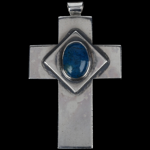 1376 - HANS HANSEN - a Danish modernist sterling silver chrysocolla cross pendant, 58mm, 19.2g