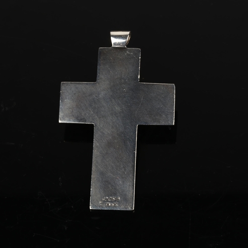 1376 - HANS HANSEN - a Danish modernist sterling silver chrysocolla cross pendant, 58mm, 19.2g