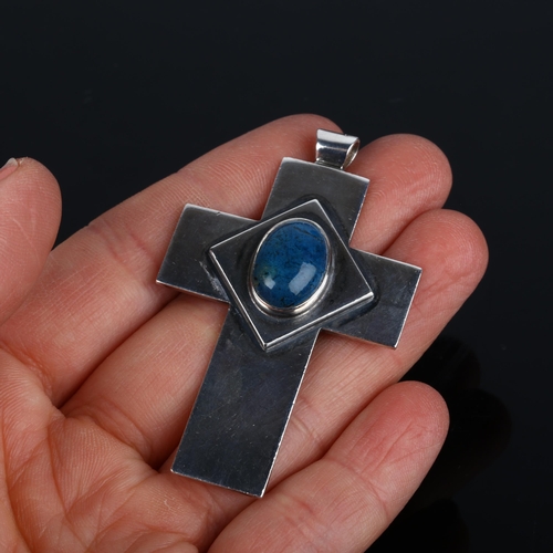 1376 - HANS HANSEN - a Danish modernist sterling silver chrysocolla cross pendant, 58mm, 19.2g