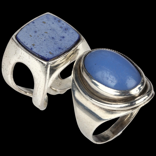 1383 - 2 Danish silver stone set rings, makers include Hermann Siersbol, sizes O and P, 16.7g total (2)