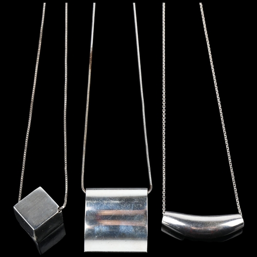 1389 - 3 Danish modernist sterling silver pendant necklaces, 36.8g total (3)