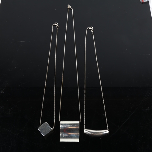 1389 - 3 Danish modernist sterling silver pendant necklaces, 36.8g total (3)