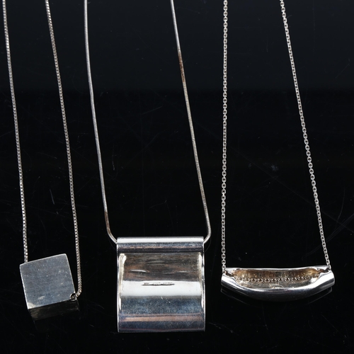 1389 - 3 Danish modernist sterling silver pendant necklaces, 36.8g total (3)