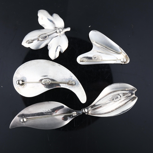 1390 - 5 Danish modernist sterling silver abstract brooches, makers include Hermann Siersbol, largest 60mm,... 