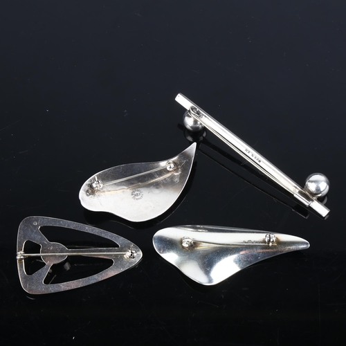 1391 - 4 Danish abstract brooches, including 3 silver examples, largest 79.6mm, 38.3g total (4)