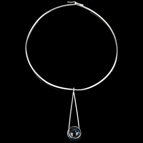 1402 - NIELS ERIK FROM - a Danish modernist sterling silver blue glass orb pendant torque necklace, pendant... 