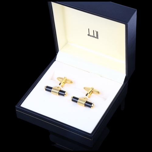 1404 - DUNHILL - a pair of gold plated bar cufflinks, 24mm, 8.2g, boxed