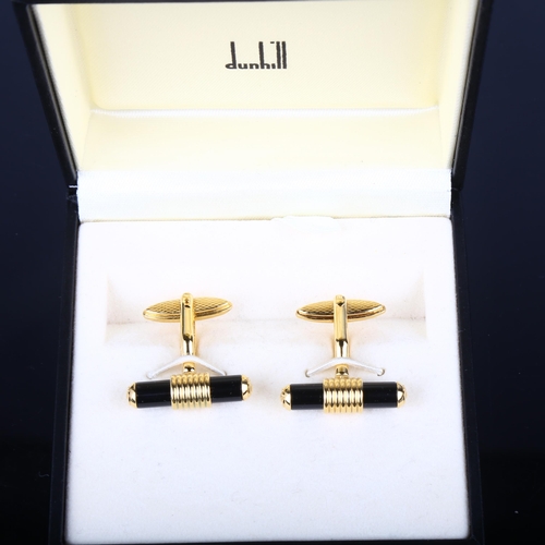 1404 - DUNHILL - a pair of gold plated bar cufflinks, 24mm, 8.2g, boxed