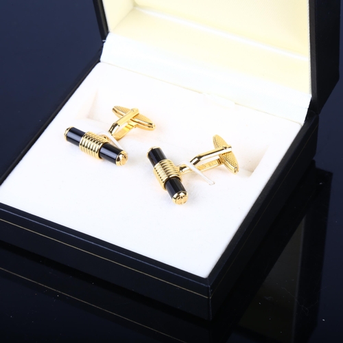 1404 - DUNHILL - a pair of gold plated bar cufflinks, 24mm, 8.2g, boxed