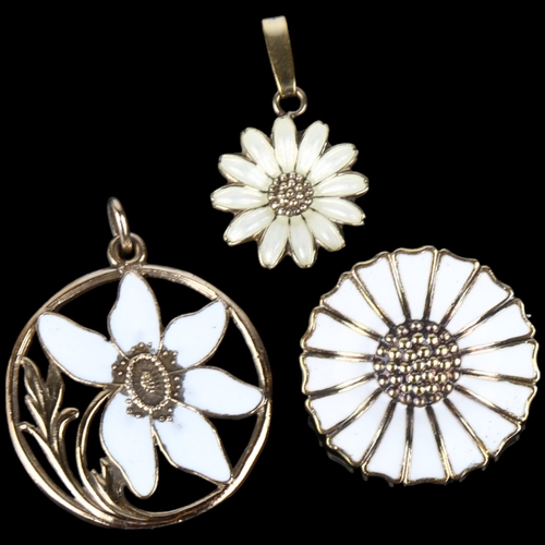 1406 - Various silver and enamel daisy pattern jewellery, including Georg Jensen brooch, 24.3mm, 14.2g tota... 