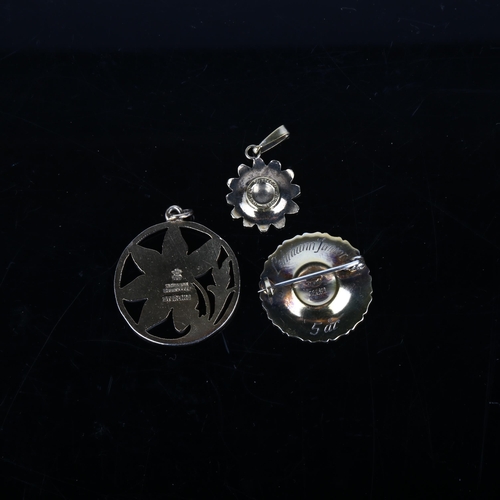 1406 - Various silver and enamel daisy pattern jewellery, including Georg Jensen brooch, 24.3mm, 14.2g tota... 