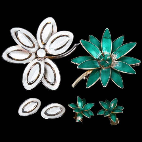 1407 - 2 Norwegian silver and enamel brooch and earring sets, largest 62.2mm, 56.5g total (4)