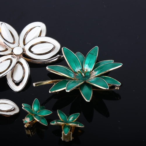 1407 - 2 Norwegian silver and enamel brooch and earring sets, largest 62.2mm, 56.5g total (4)