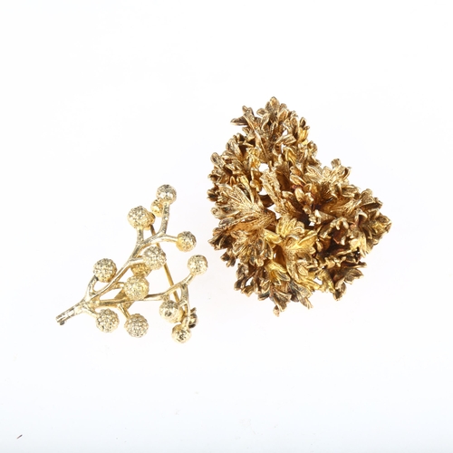 1409 - FLORAL DANICA - 2 Danish modernist vermeil sterling silver floral brooches, largest 55.3mm, 29.3g to... 