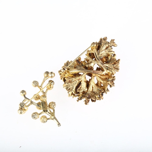 1409 - FLORAL DANICA - 2 Danish modernist vermeil sterling silver floral brooches, largest 55.3mm, 29.3g to... 