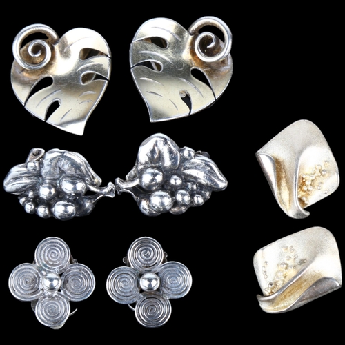 1410 - 4 pairs of Danish silver clip-on earrings, makers include Anton Michelsen and Aagaard, largest 27.5m... 